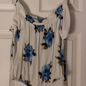 Kendall & Kylie Blue Floral Off-Shoulder Blouse